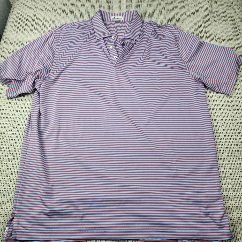 Peter Millar Polo Shirt Mens‎ XL Blue Red Stripe Golf Short Sleeve Performance